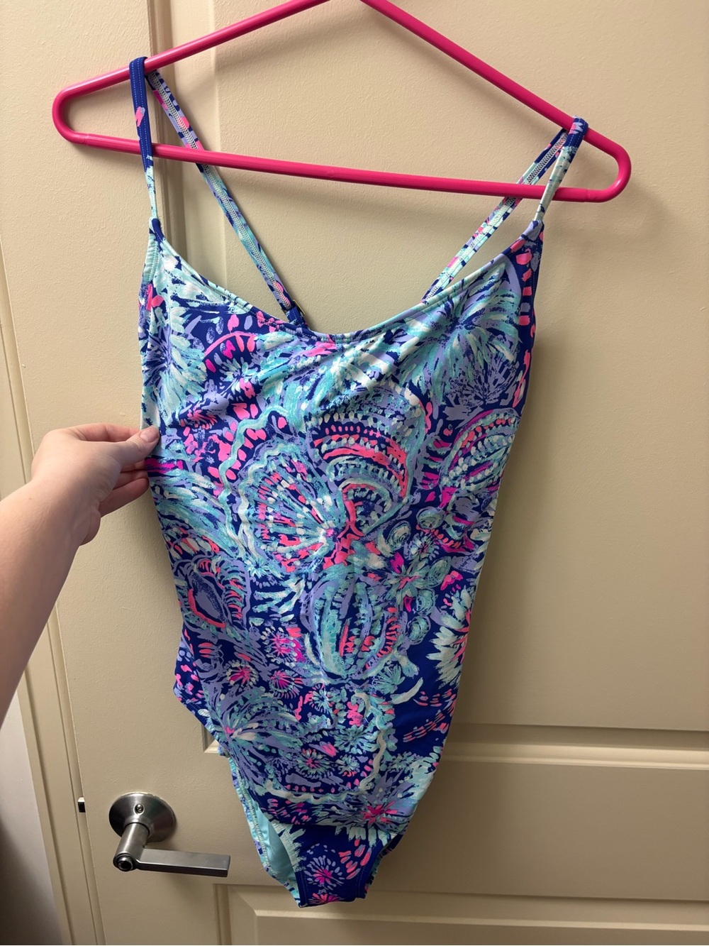 Lilly Pulitzer Blue Turquoise Pink Paisley One-Piece Swimsuit